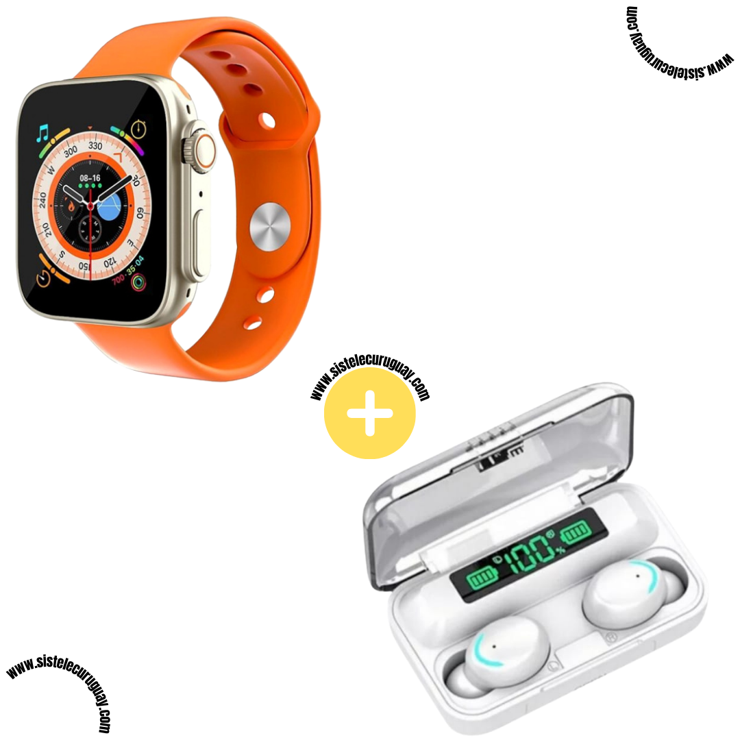 Smart Bracelet D20 Ultra con Monitor Cardíaco y Control Deportivo + Auriculares Inalámbricos E6S con Bluetooth 5.0 y Caja de Carga