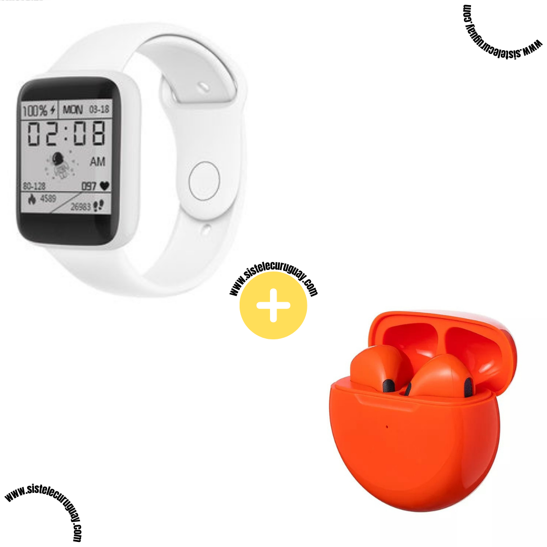 Smart Bracelet D20 PRO con Monitor Cardíaco y Control Deportivo + Auriculares Inalámbricos PRO6 con Bluetooth 5.0 y Caja de Carga