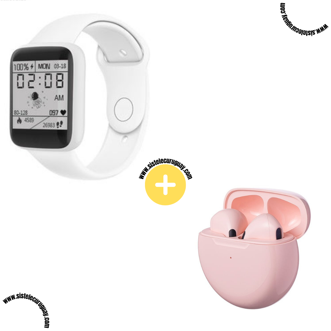 Smart Bracelet D20 PRO con Monitor Cardíaco y Control Deportivo + Auriculares Inalámbricos PRO6 con Bluetooth 5.0 y Caja de Carga