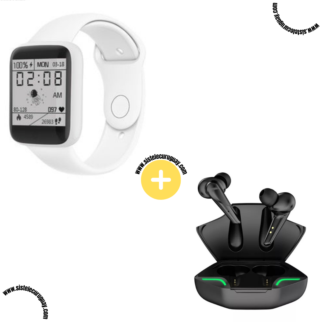 Smart Bracelet D20 PRO con Monitor Cardíaco y Funciones Deportivas + Auriculares Inalámbricos X15 PRO con Sonido HD y Caja de Carga