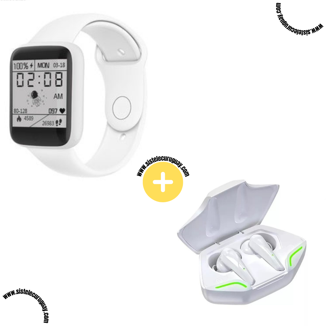 Smart Bracelet D20 PRO con Monitor Cardíaco y Funciones Deportivas + Auriculares Inalámbricos X15 PRO con Sonido HD y Caja de Carga