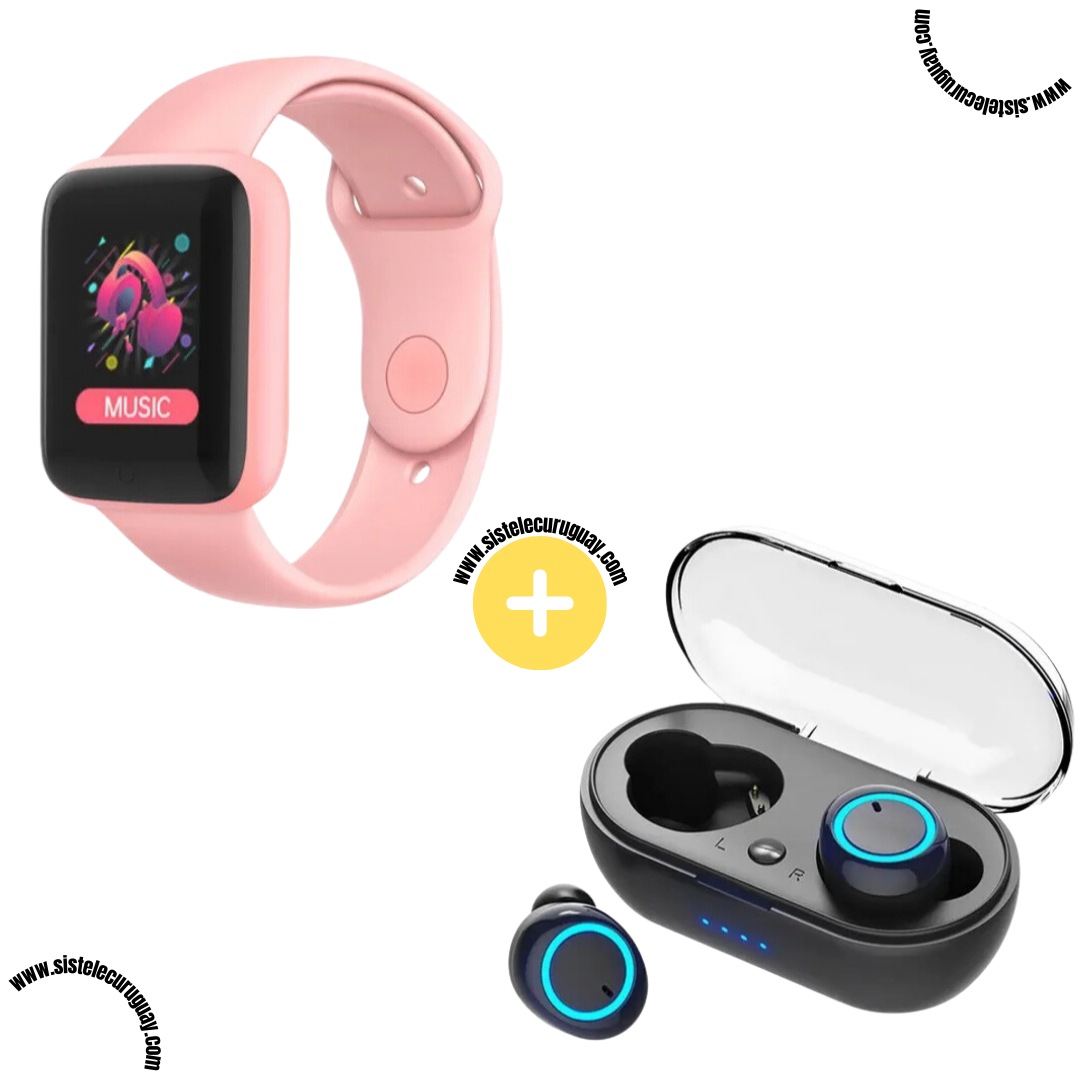 Smart Bracelet D20 PRO con Monitor Cardíaco y Control Deportivo + Auriculares Inalámbricos TWS Táctiles con Caja de Carga