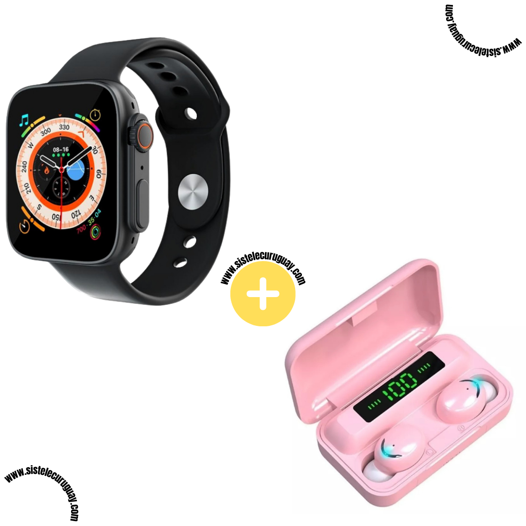 Smart Bracelet D20 Ultra con Monitor Cardíaco y Funciones Deportivas + Auriculares Inalámbricos F9 con Power Bank y Pantalla LED