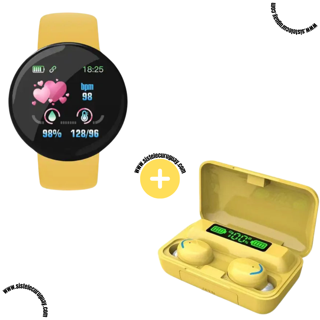 Smart Bracelet Circular con Monitor Cardíaco y Funciones Deportivas + Auriculares Inalámbricos F9 con Power Bank y Pantalla LED Estilo moderno