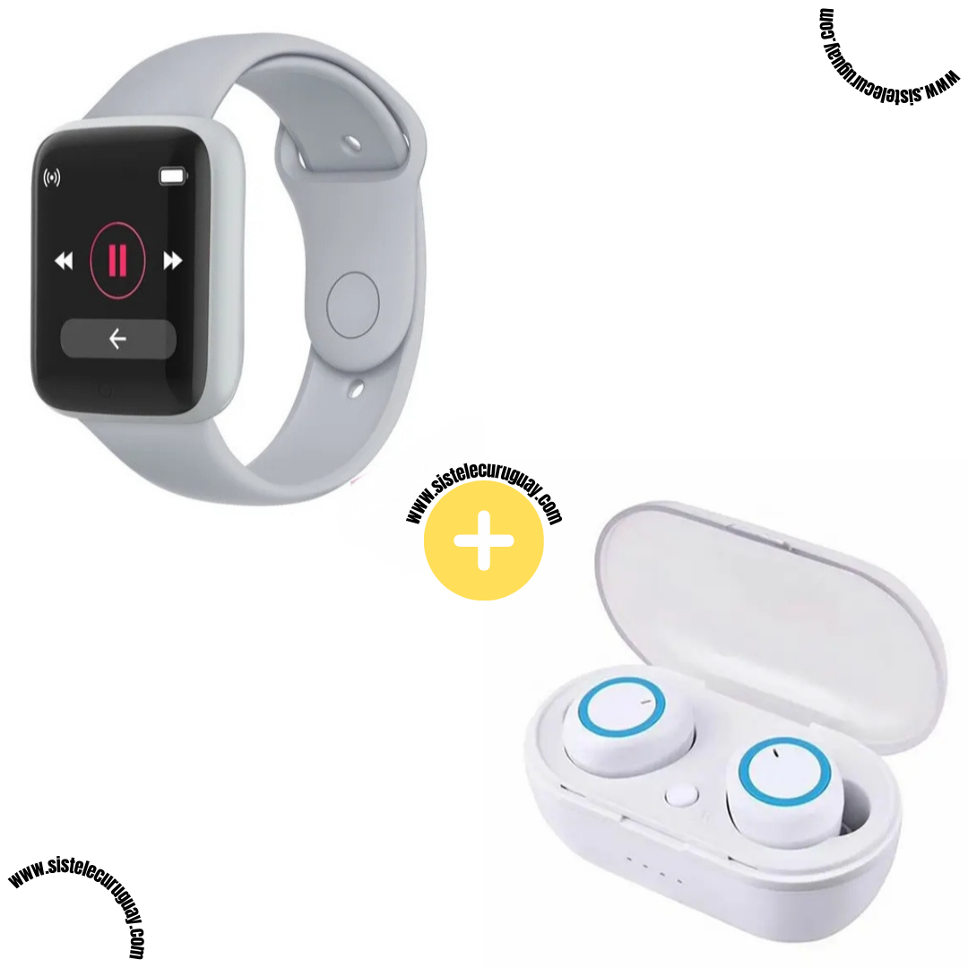 Smart Bracelet D20 PRO con Monitor Cardíaco y Control Deportivo + Auriculares Inalámbricos TWS Táctiles con Caja de Carga