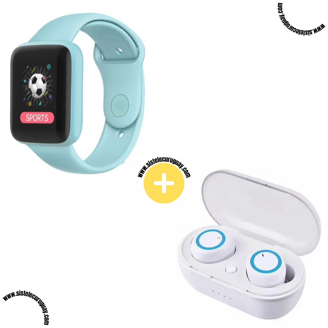 Smart Bracelet D20 PRO con Monitor Cardíaco y Control Deportivo + Auriculares Inalámbricos TWS Táctiles con Caja de Carga
