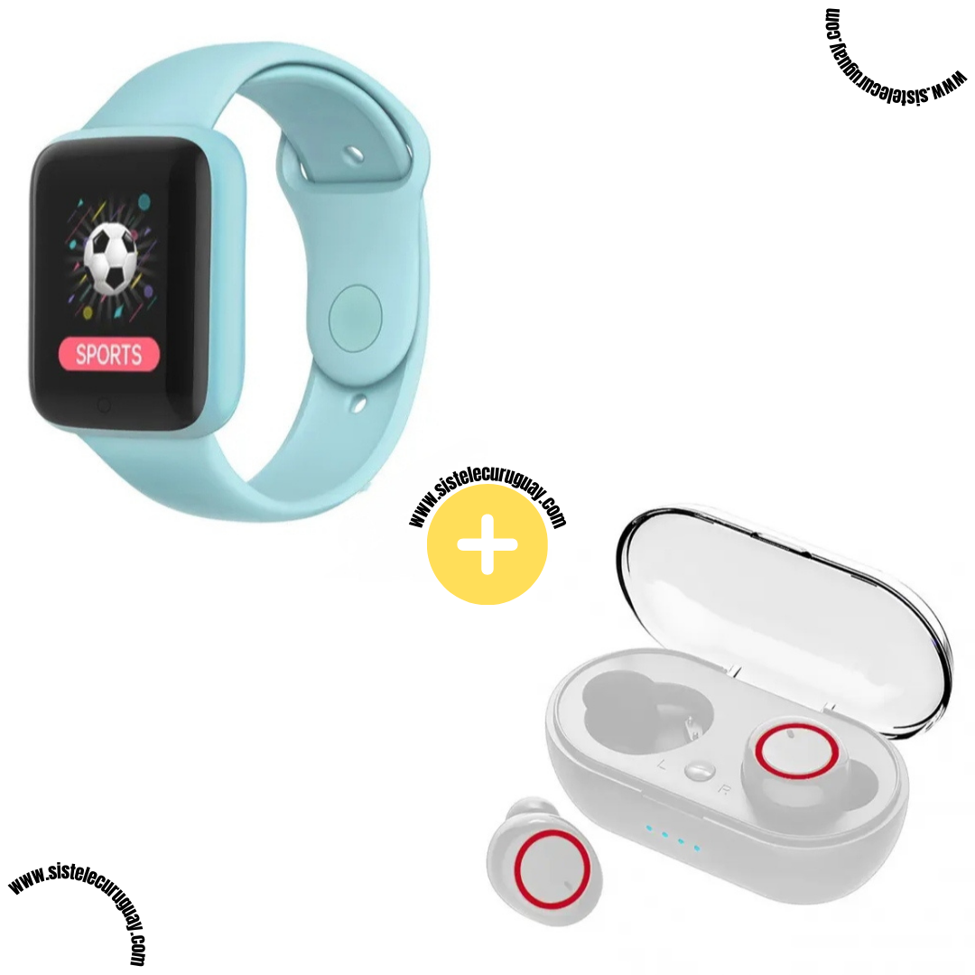 Smart Bracelet D20 PRO con Monitor Cardíaco y Control Deportivo + Auriculares Inalámbricos TWS Táctiles con Caja de Carga