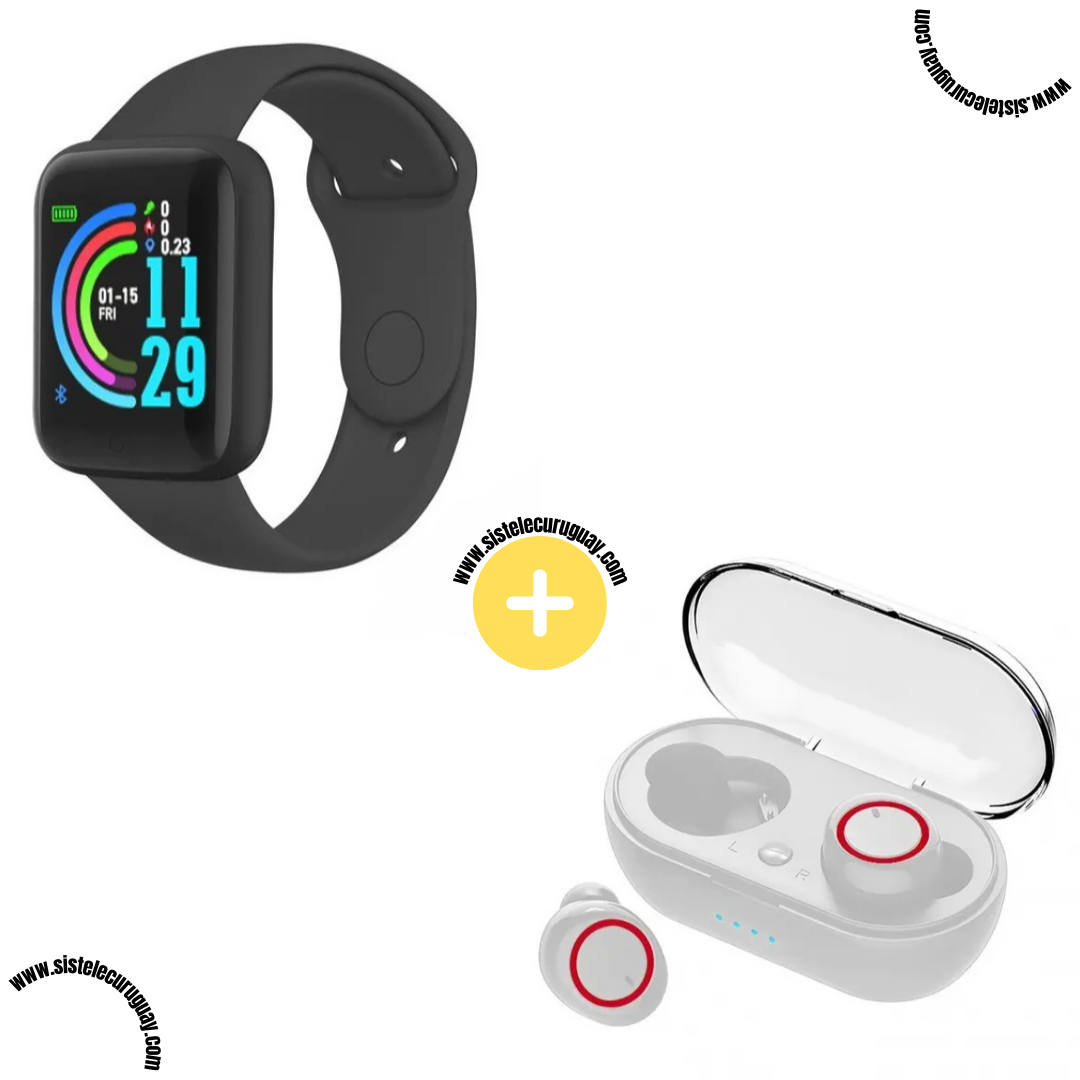 Smart Bracelet D20 PRO con Monitor Cardíaco y Control Deportivo + Auriculares Inalámbricos TWS Táctiles con Caja de Carga