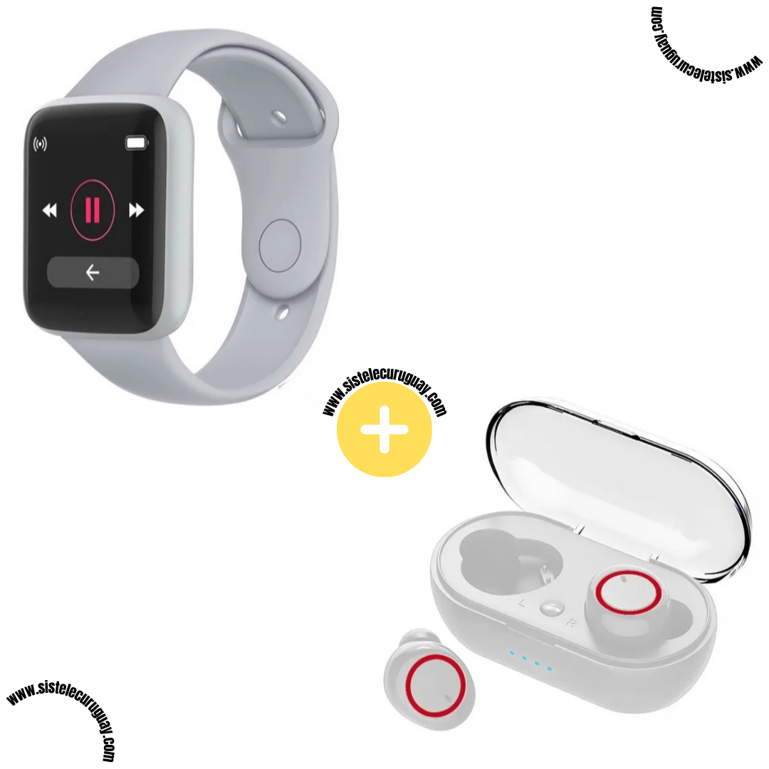 Smart Bracelet D20 PRO con Monitor Cardíaco y Control Deportivo + Auriculares Inalámbricos TWS Táctiles con Caja de Carga