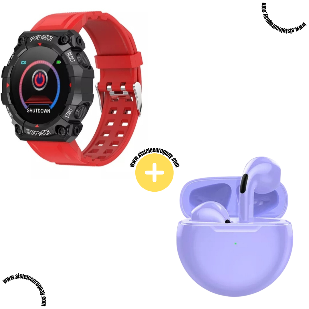 Sport Watch con Monitor Cardíaco y Funciones Deportivas + Auriculares Inalámbricos PRO6 con Bluetooth 5.0 y Caja de Carga