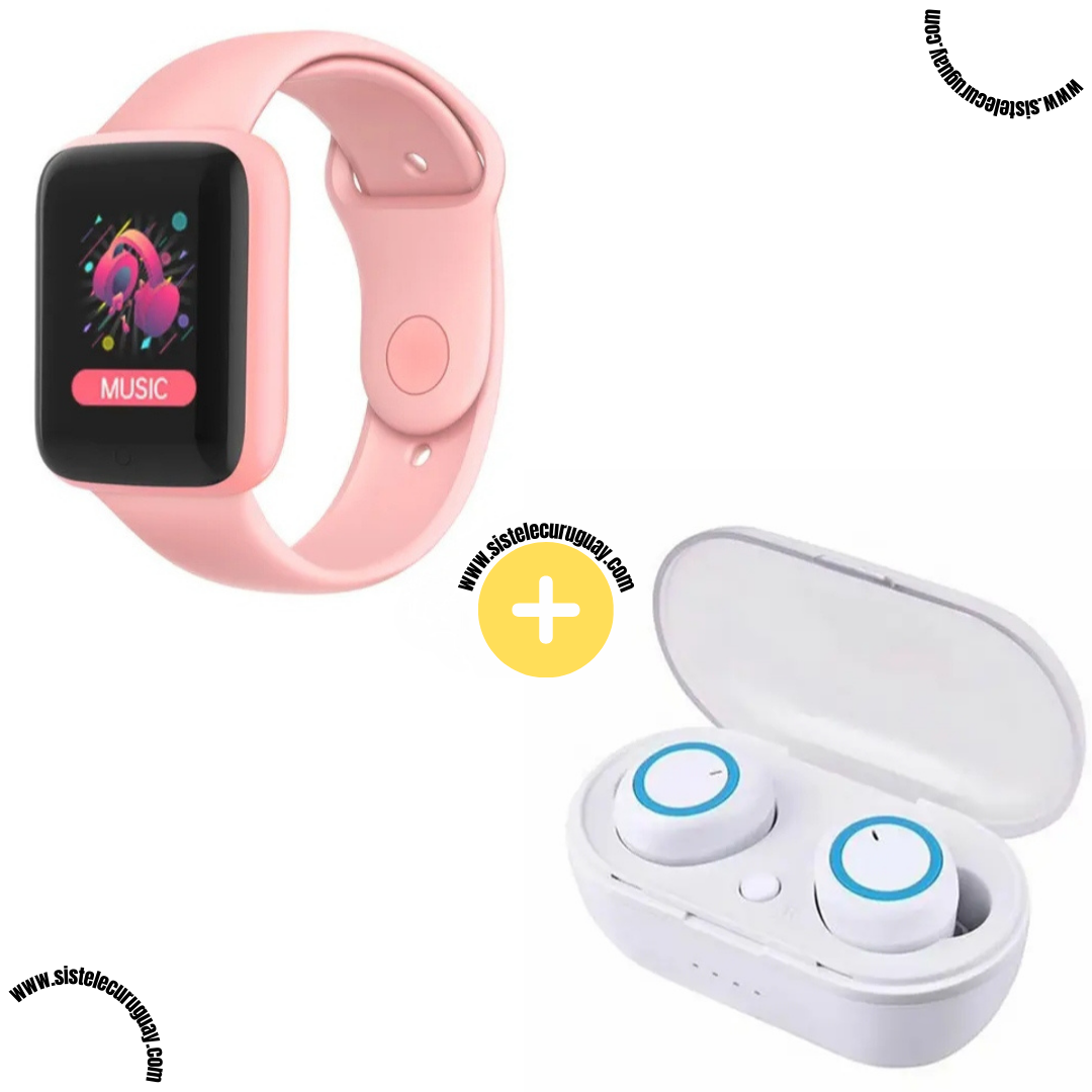 Smart Bracelet D20 PRO con Monitor Cardíaco y Control Deportivo + Auriculares Inalámbricos TWS Táctiles con Caja de Carga