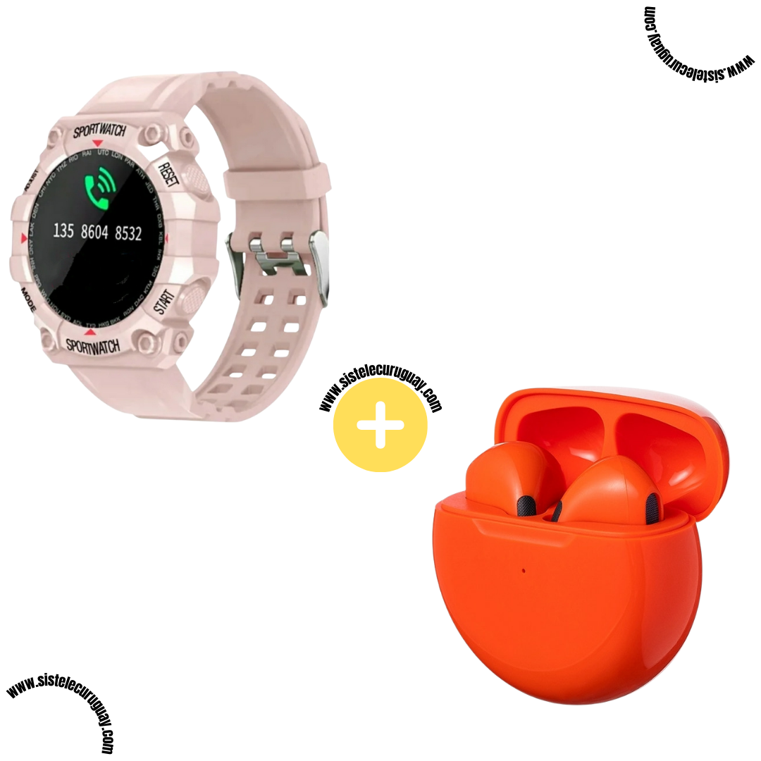 Sport Watch con Monitor Cardíaco y Funciones Deportivas + Auriculares Inalámbricos PRO6 con Bluetooth 5.0 y Caja de Carga