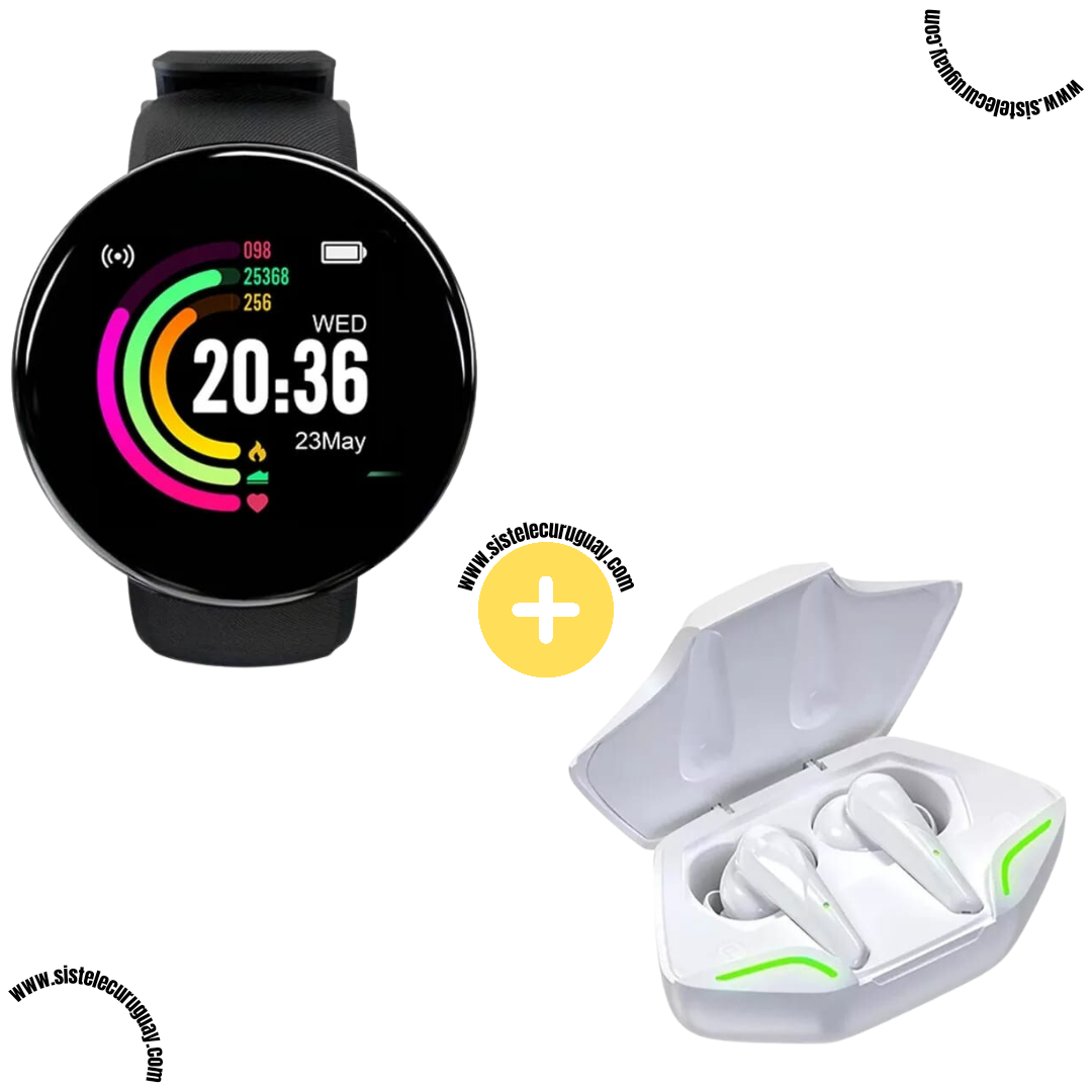 Smart Bracelet Circular Ultra con Pantalla Táctil y Software 2024 + Auriculares Inalámbricos X15 PRO con Sonido HD y Caja de Carga