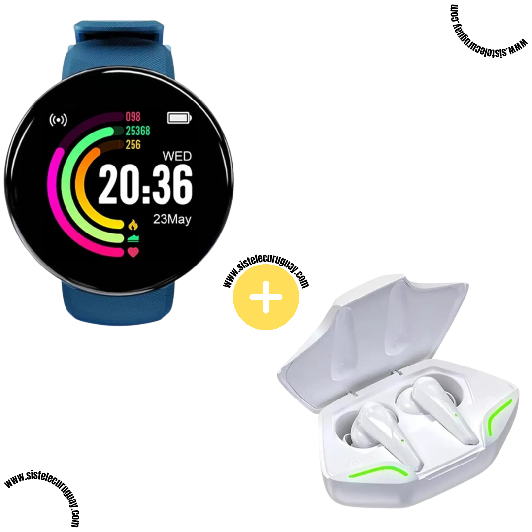 Smart Bracelet Circular Ultra con Pantalla Táctil y Software 2024 + Auriculares Inalámbricos X15 PRO con Sonido HD y Caja de Carga