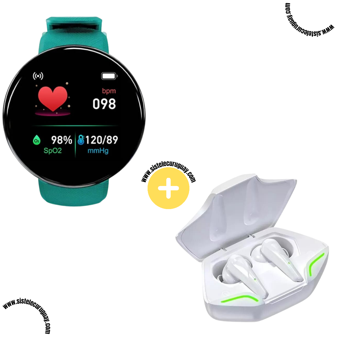 Smart Bracelet Circular Ultra con Pantalla Táctil y Software 2024 + Auriculares Inalámbricos X15 PRO con Sonido HD y Caja de Carga