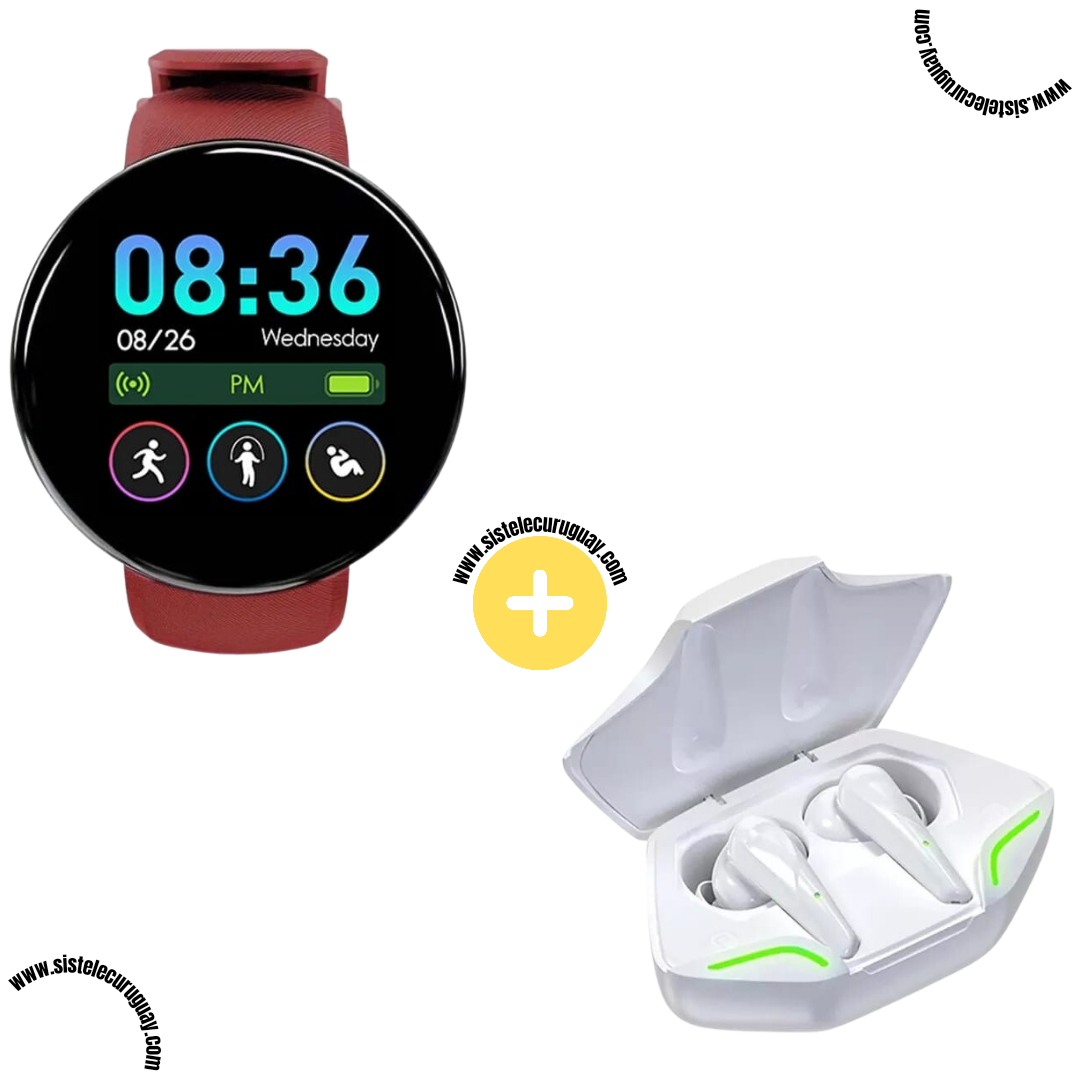 Smart Bracelet Circular Ultra con Pantalla Táctil y Software 2024 + Auriculares Inalámbricos X15 PRO con Sonido HD y Caja de Carga