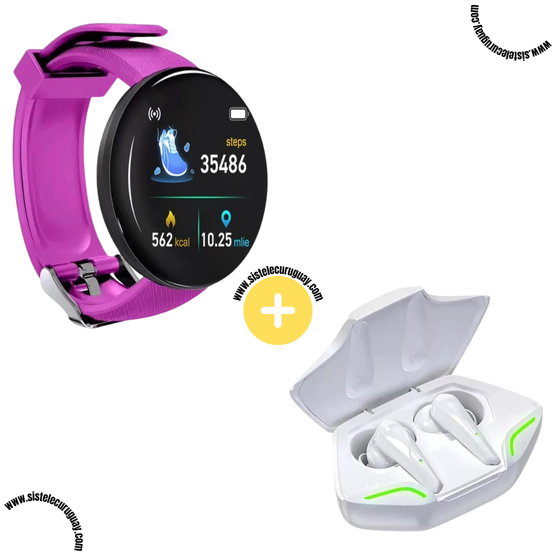 Smart Bracelet Circular Ultra con Pantalla Táctil y Software 2024 + Auriculares Inalámbricos X15 PRO con Sonido HD y Caja de Carga