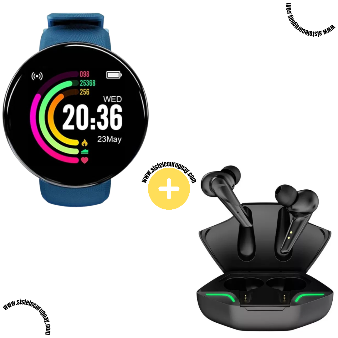 Smart Bracelet Circular Ultra con Pantalla Táctil y Software 2024 + Auriculares Inalámbricos X15 PRO con Sonido HD y Caja de Carga