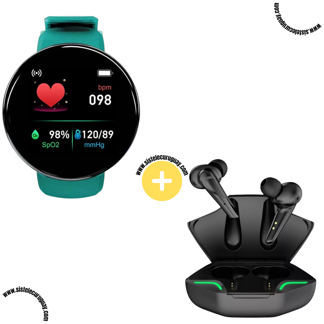 Smart Bracelet Circular Ultra con Pantalla Táctil y Software 2024 + Auriculares Inalámbricos X15 PRO con Sonido HD y Caja de Carga