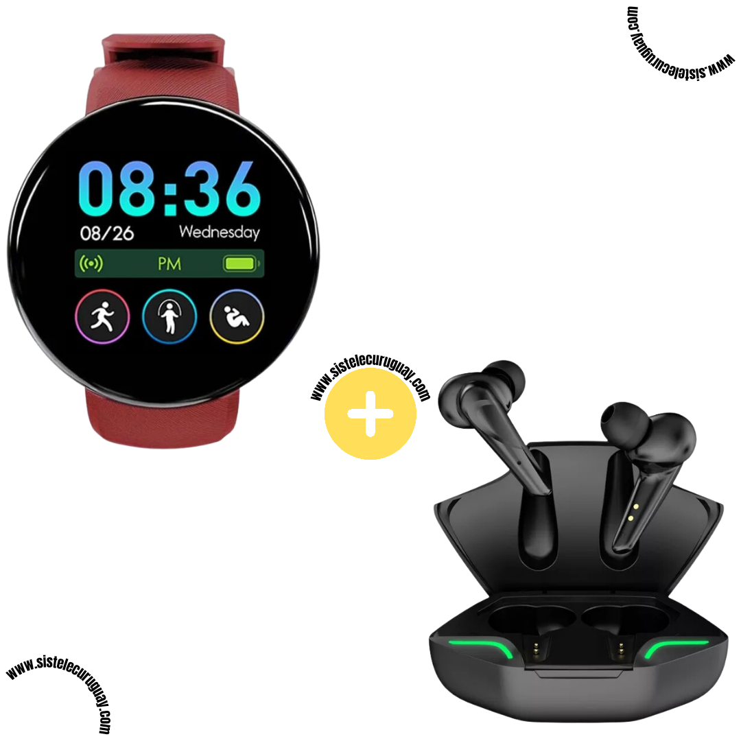 Smart Bracelet Circular Ultra con Pantalla Táctil y Software 2024 + Auriculares Inalámbricos X15 PRO con Sonido HD y Caja de Carga