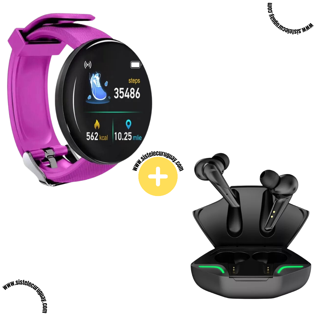 Smart Bracelet Circular Ultra con Pantalla Táctil y Software 2024 + Auriculares Inalámbricos X15 PRO con Sonido HD y Caja de Carga