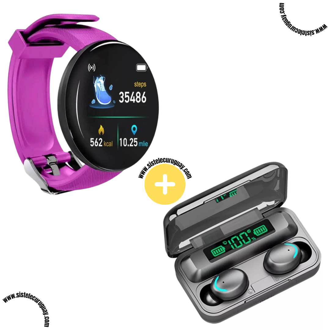 Smart Bracelet Circular con Monitor Cardíaco y Funciones Deportivas + Auriculares Inalámbricos F9 con Power Bank y Pantalla LED
