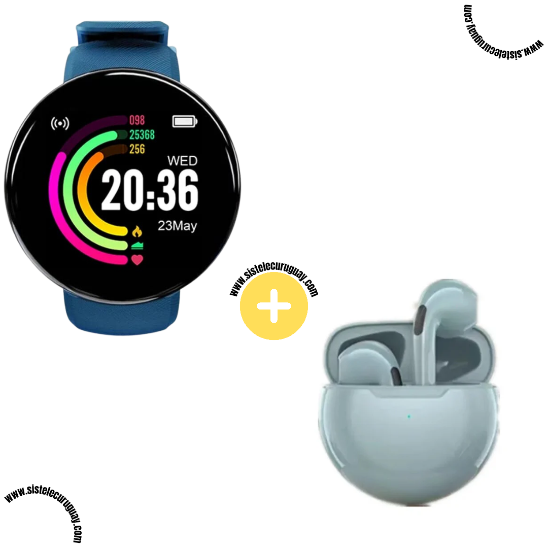 Smart Bracelet Circular con Monitor Cardíaco y Funciones Deportivas + Auriculares Inalámbricos PRO6 con Bluetooth 5.0 y Pantalla LED