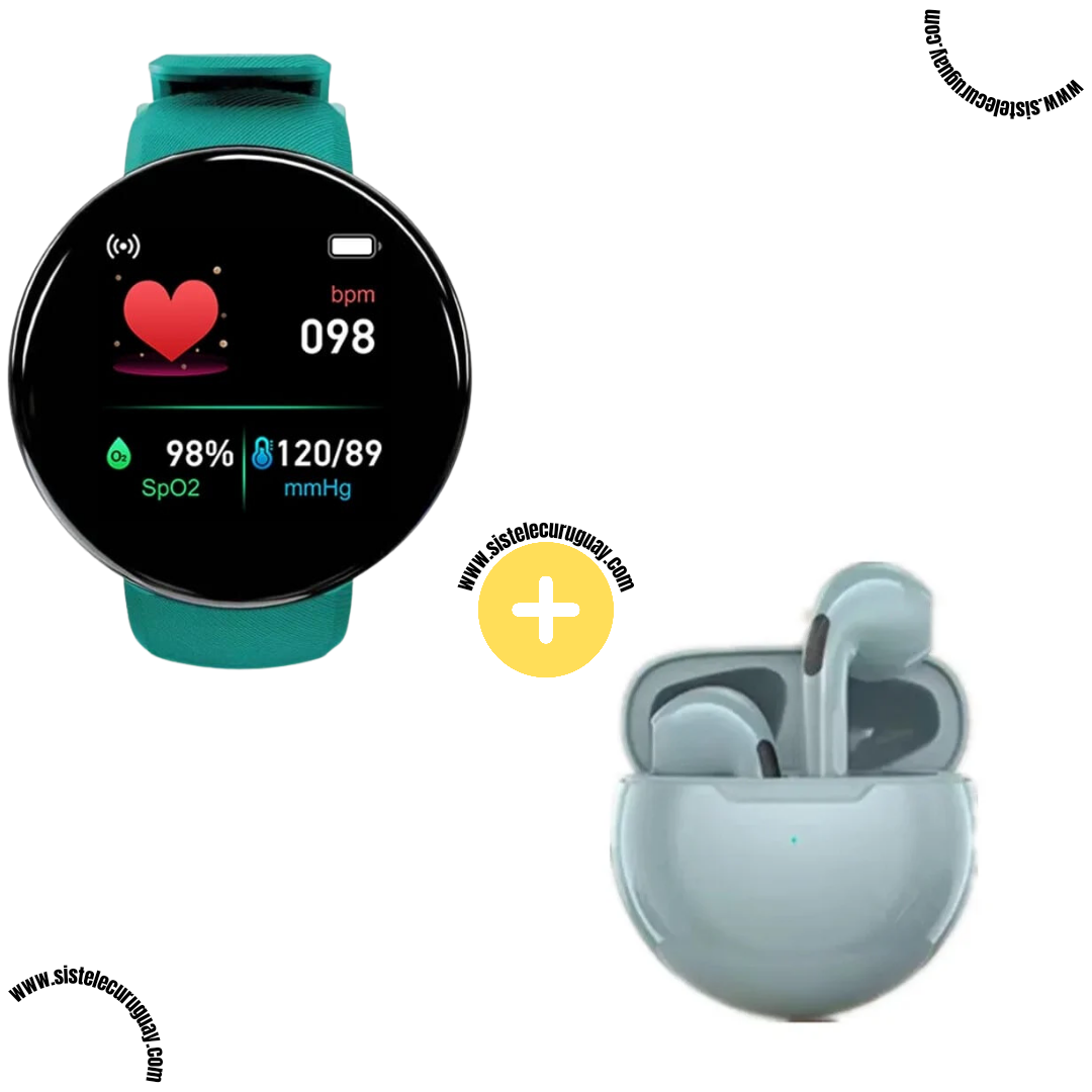 Smart Bracelet Circular con Monitor Cardíaco y Funciones Deportivas + Auriculares Inalámbricos PRO6 con Bluetooth 5.0 y Pantalla LED