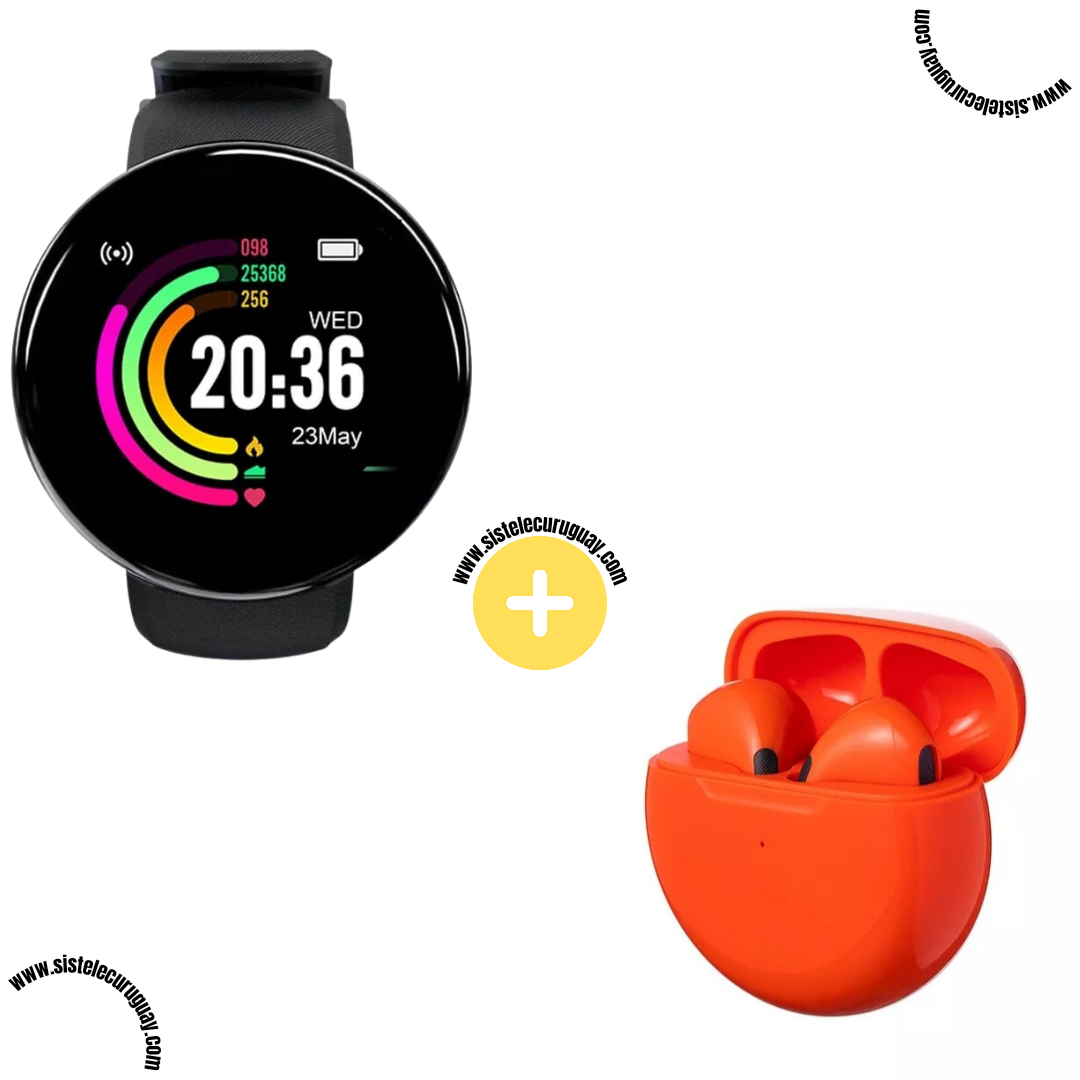Smart Bracelet Circular con Monitor Cardíaco y Funciones Deportivas + Auriculares Inalámbricos PRO6 con Bluetooth 5.0 y Pantalla LED