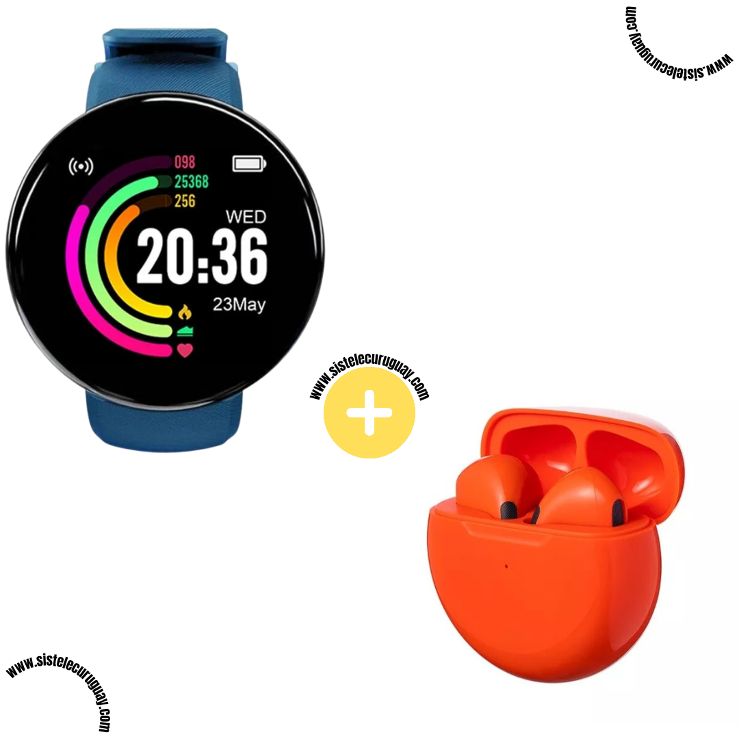 Smart Bracelet Circular con Monitor Cardíaco y Funciones Deportivas + Auriculares Inalámbricos PRO6 con Bluetooth 5.0 y Pantalla LED