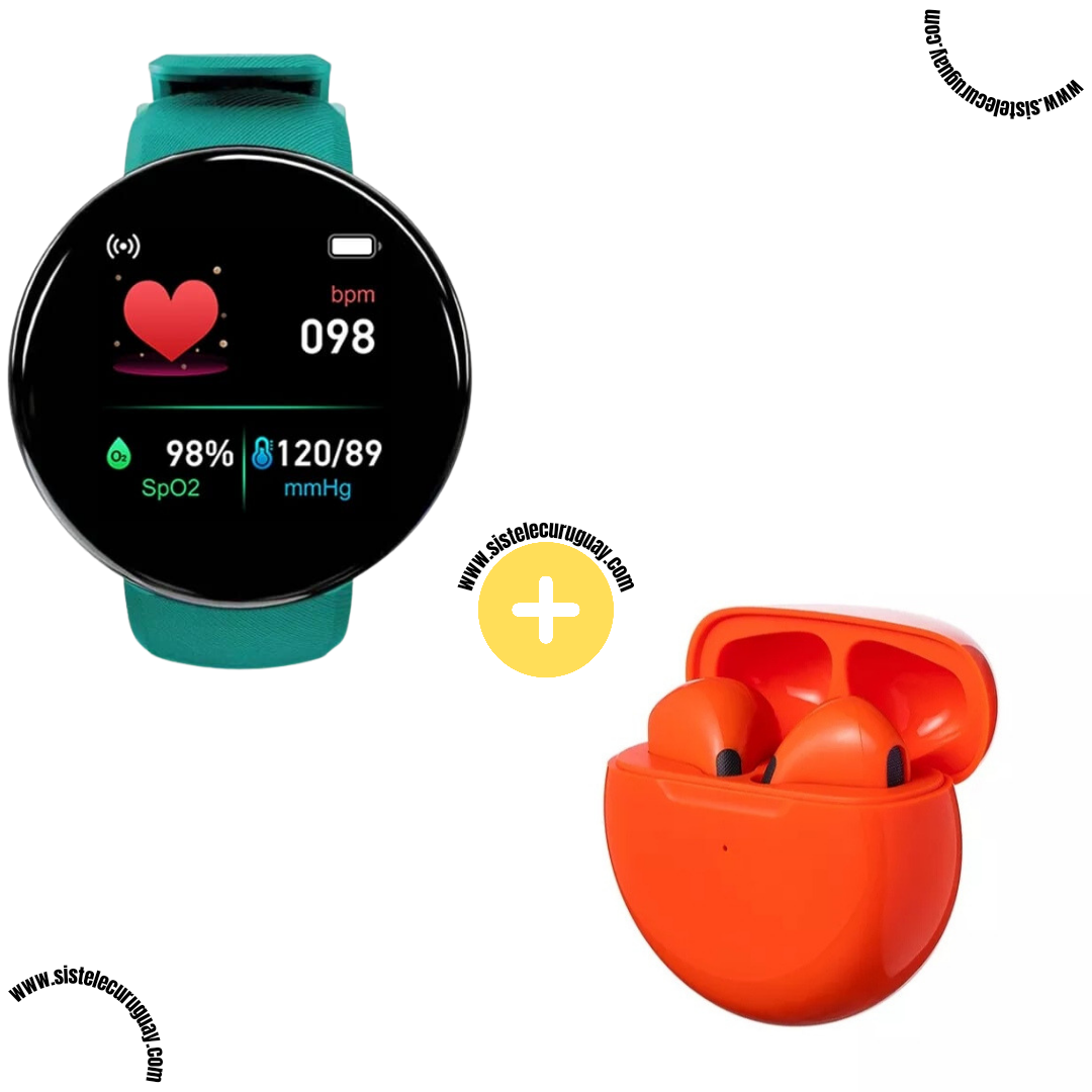 Smart Bracelet Circular con Monitor Cardíaco y Funciones Deportivas + Auriculares Inalámbricos PRO6 con Bluetooth 5.0 y Pantalla LED