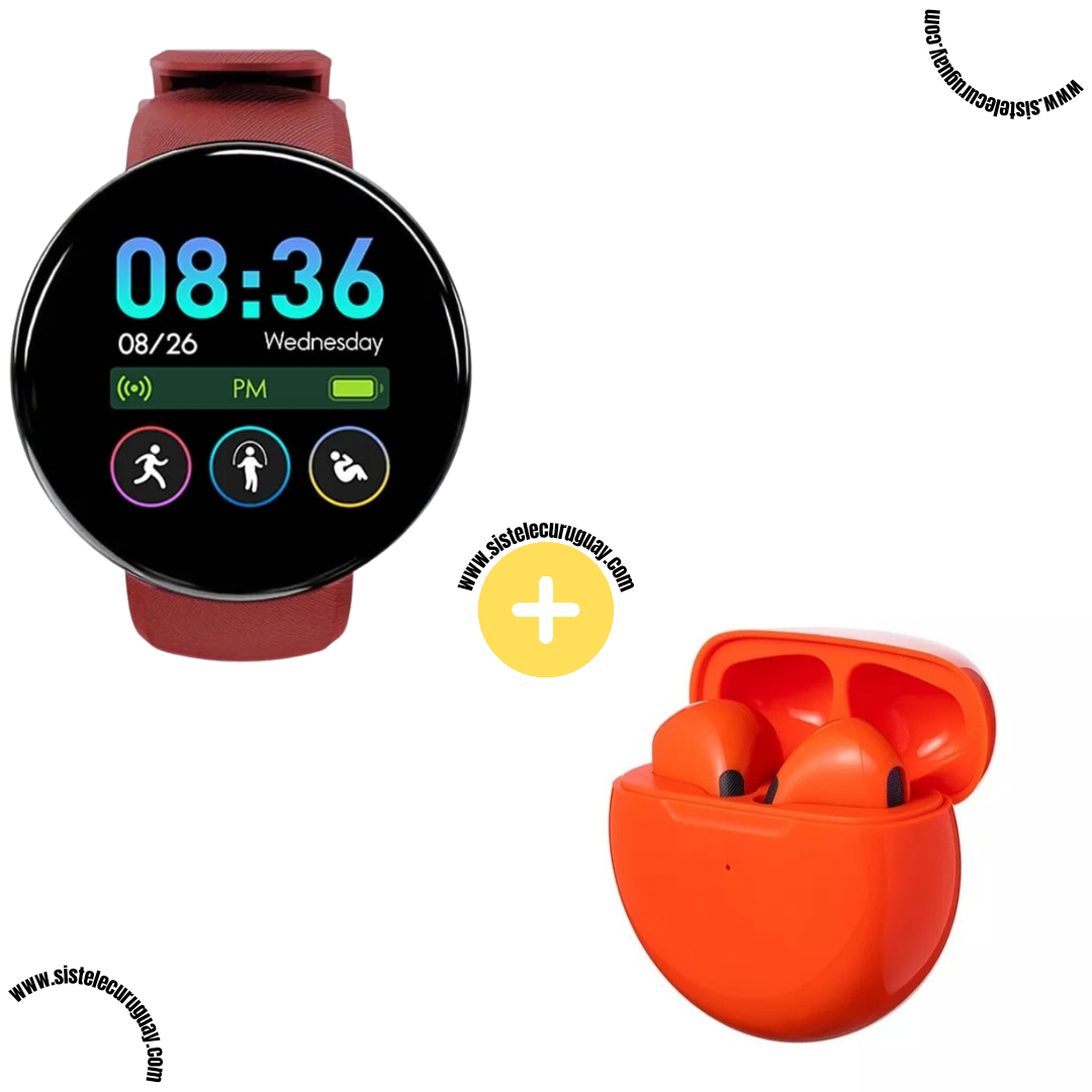 Smart Bracelet Circular con Monitor Cardíaco y Funciones Deportivas + Auriculares Inalámbricos PRO6 con Bluetooth 5.0 y Pantalla LED