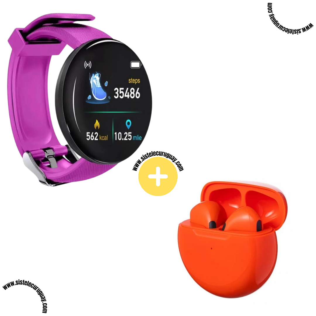 Smart Bracelet Circular con Monitor Cardíaco y Funciones Deportivas + Auriculares Inalámbricos PRO6 con Bluetooth 5.0 y Pantalla LED