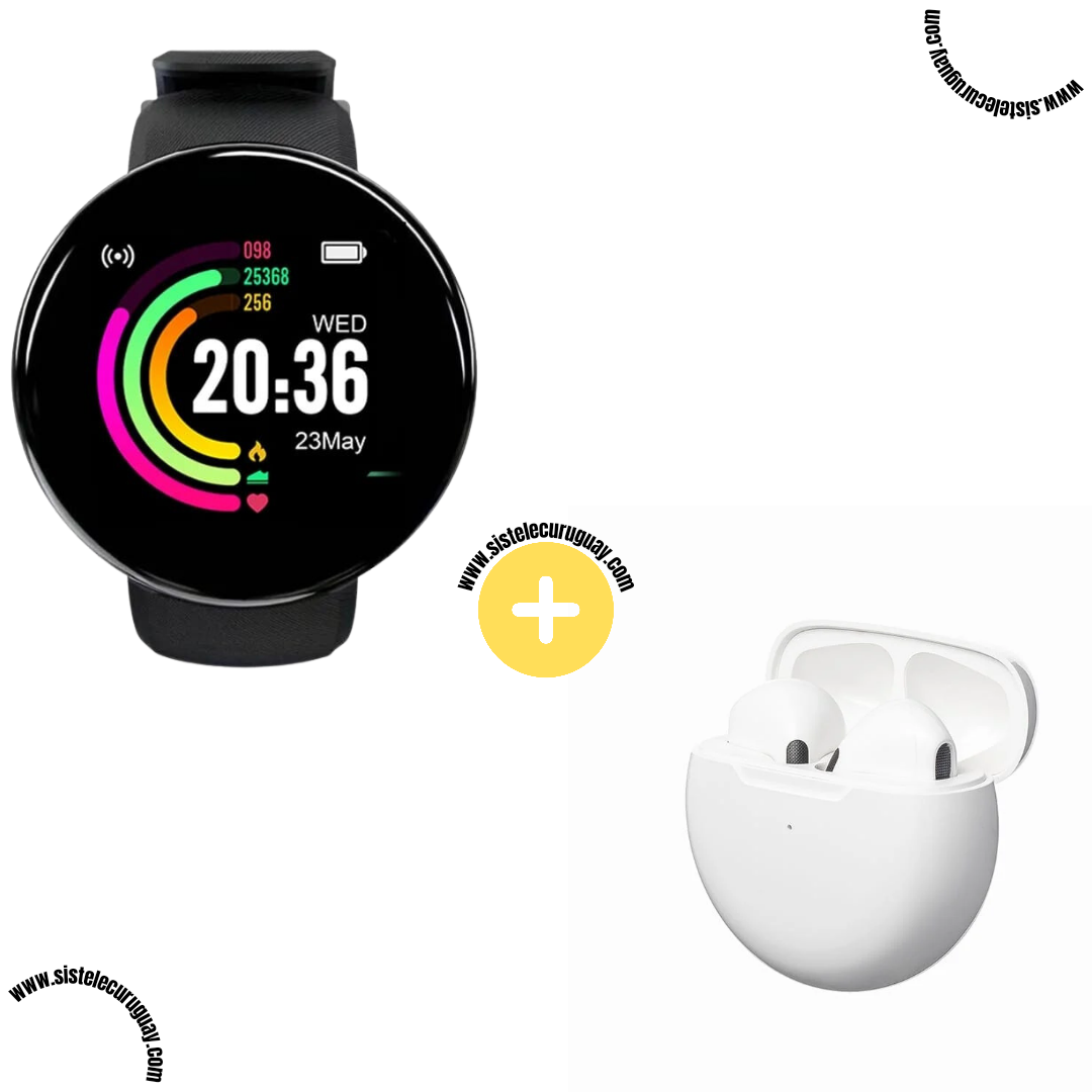 Smart Bracelet Circular con Monitor Cardíaco y Funciones Deportivas + Auriculares Inalámbricos PRO6 con Bluetooth 5.0 y Pantalla LED