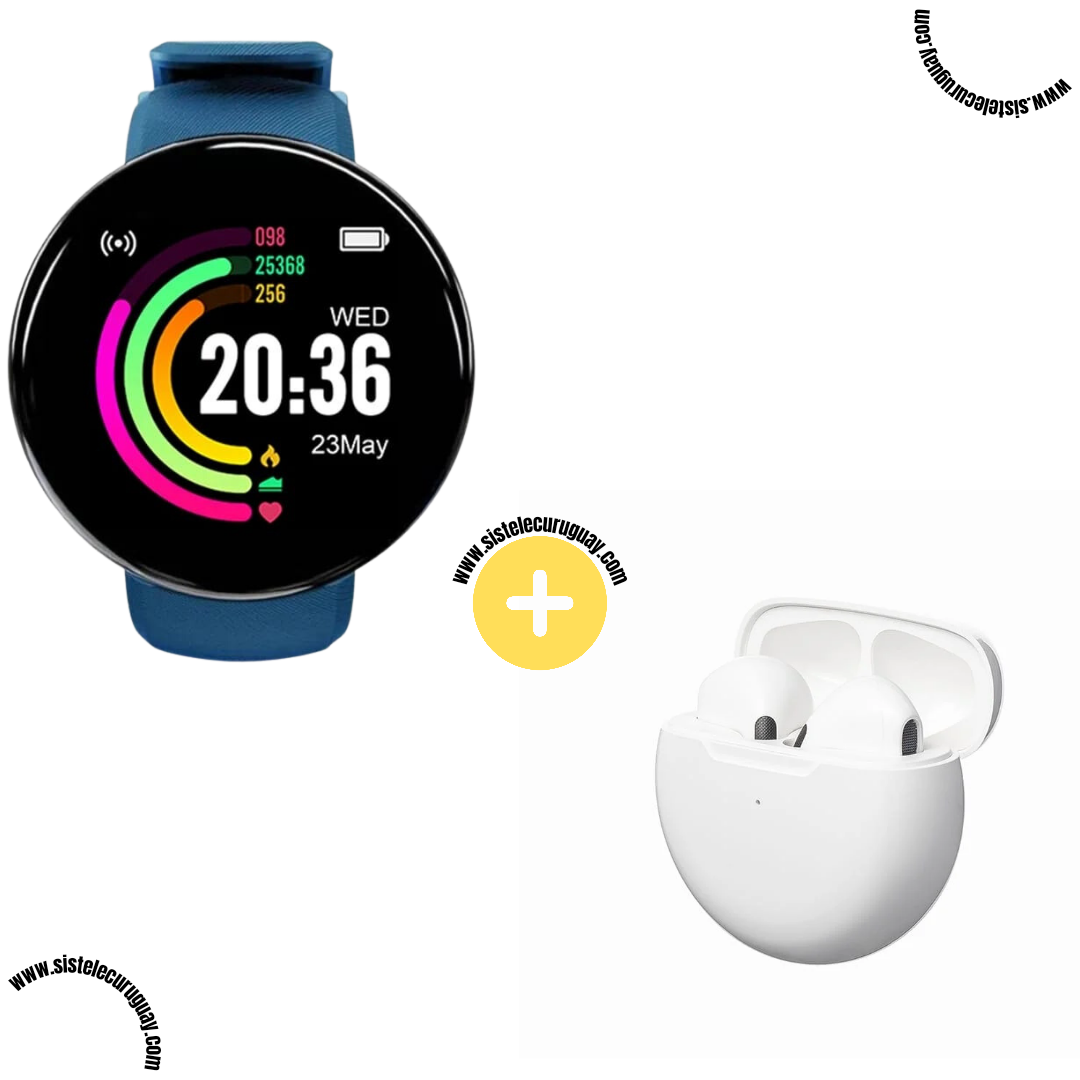 Smart Bracelet Circular con Monitor Cardíaco y Funciones Deportivas + Auriculares Inalámbricos PRO6 con Bluetooth 5.0 y Pantalla LED
