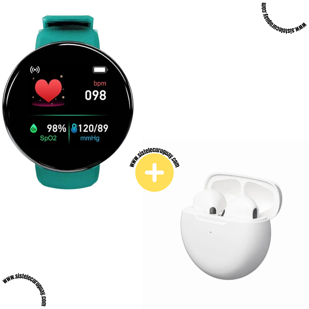 Smart Bracelet Circular con Monitor Cardíaco y Funciones Deportivas + Auriculares Inalámbricos PRO6 con Bluetooth 5.0 y Pantalla LED