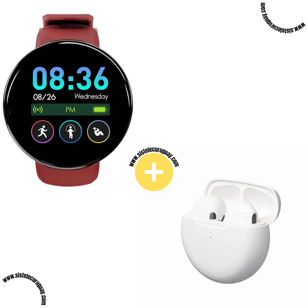 Smart Bracelet Circular con Monitor Cardíaco y Funciones Deportivas + Auriculares Inalámbricos PRO6 con Bluetooth 5.0 y Pantalla LED