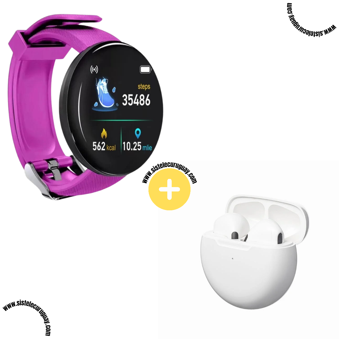 Smart Bracelet Circular con Monitor Cardíaco y Funciones Deportivas + Auriculares Inalámbricos PRO6 con Bluetooth 5.0 y Pantalla LED