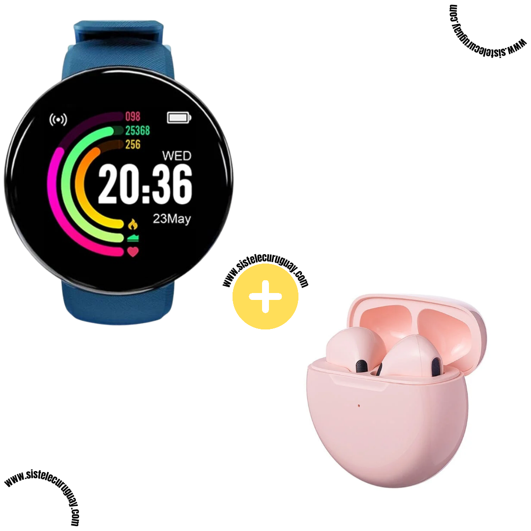 Smart Bracelet Circular con Monitor Cardíaco y Funciones Deportivas + Auriculares Inalámbricos PRO6 con Bluetooth 5.0 y Pantalla LED