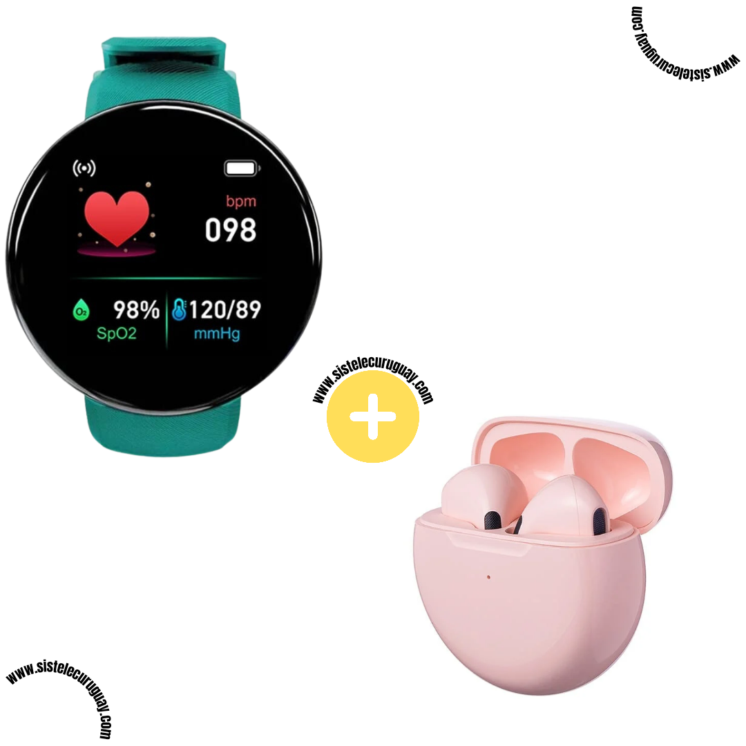 Smart Bracelet Circular con Monitor Cardíaco y Funciones Deportivas + Auriculares Inalámbricos PRO6 con Bluetooth 5.0 y Pantalla LED