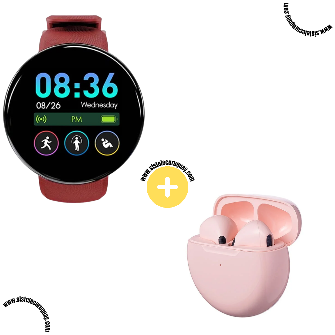 Smart Bracelet Circular con Monitor Cardíaco y Funciones Deportivas + Auriculares Inalámbricos PRO6 con Bluetooth 5.0 y Pantalla LED
