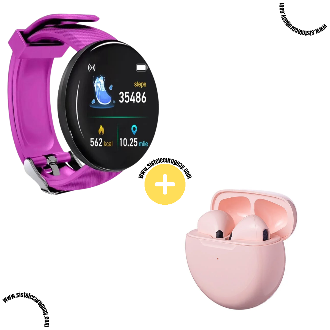 Smart Bracelet Circular con Monitor Cardíaco y Funciones Deportivas + Auriculares Inalámbricos PRO6 con Bluetooth 5.0 y Pantalla LED