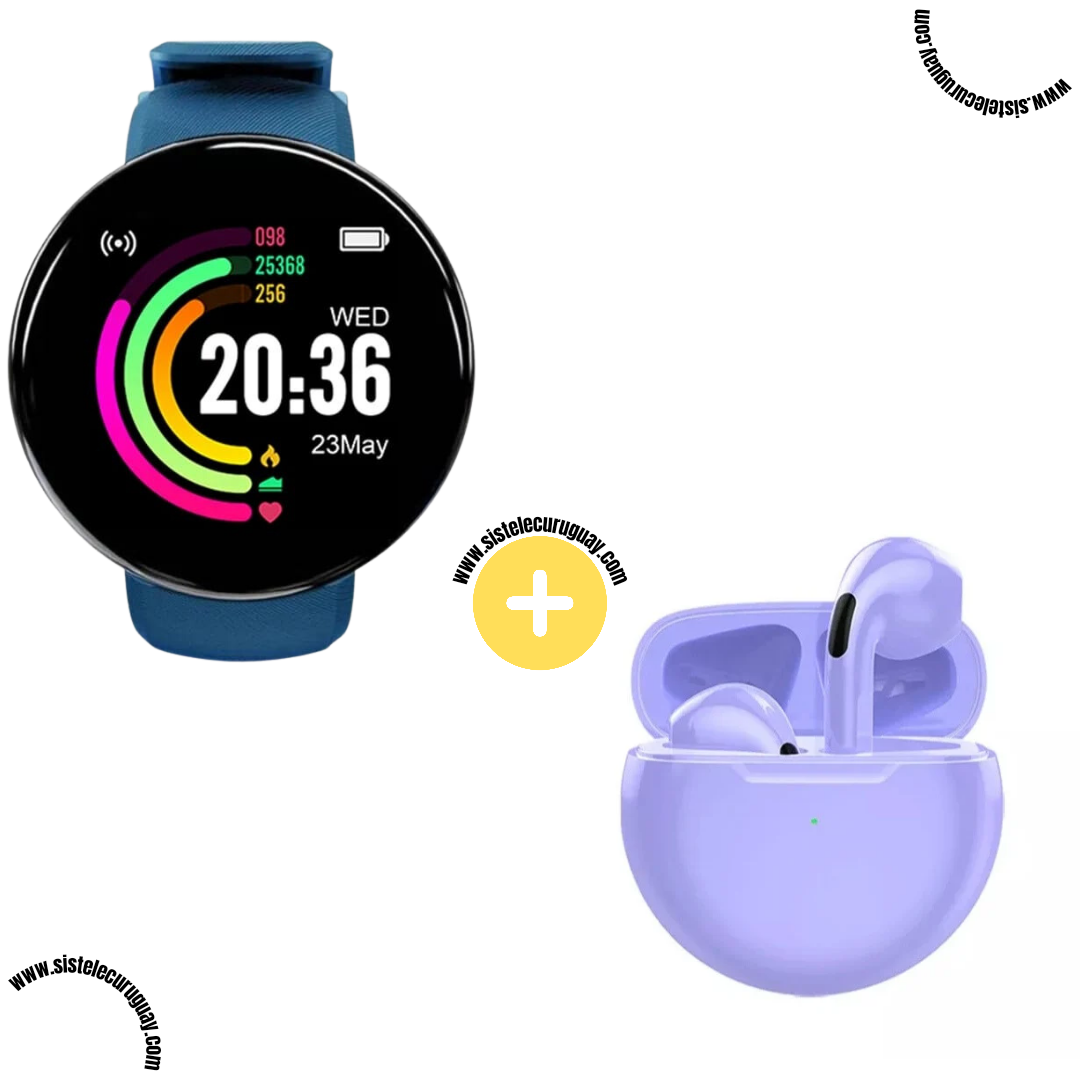 Smart Bracelet Circular con Monitor Cardíaco y Funciones Deportivas + Auriculares Inalámbricos PRO6 con Bluetooth 5.0 y Pantalla LED