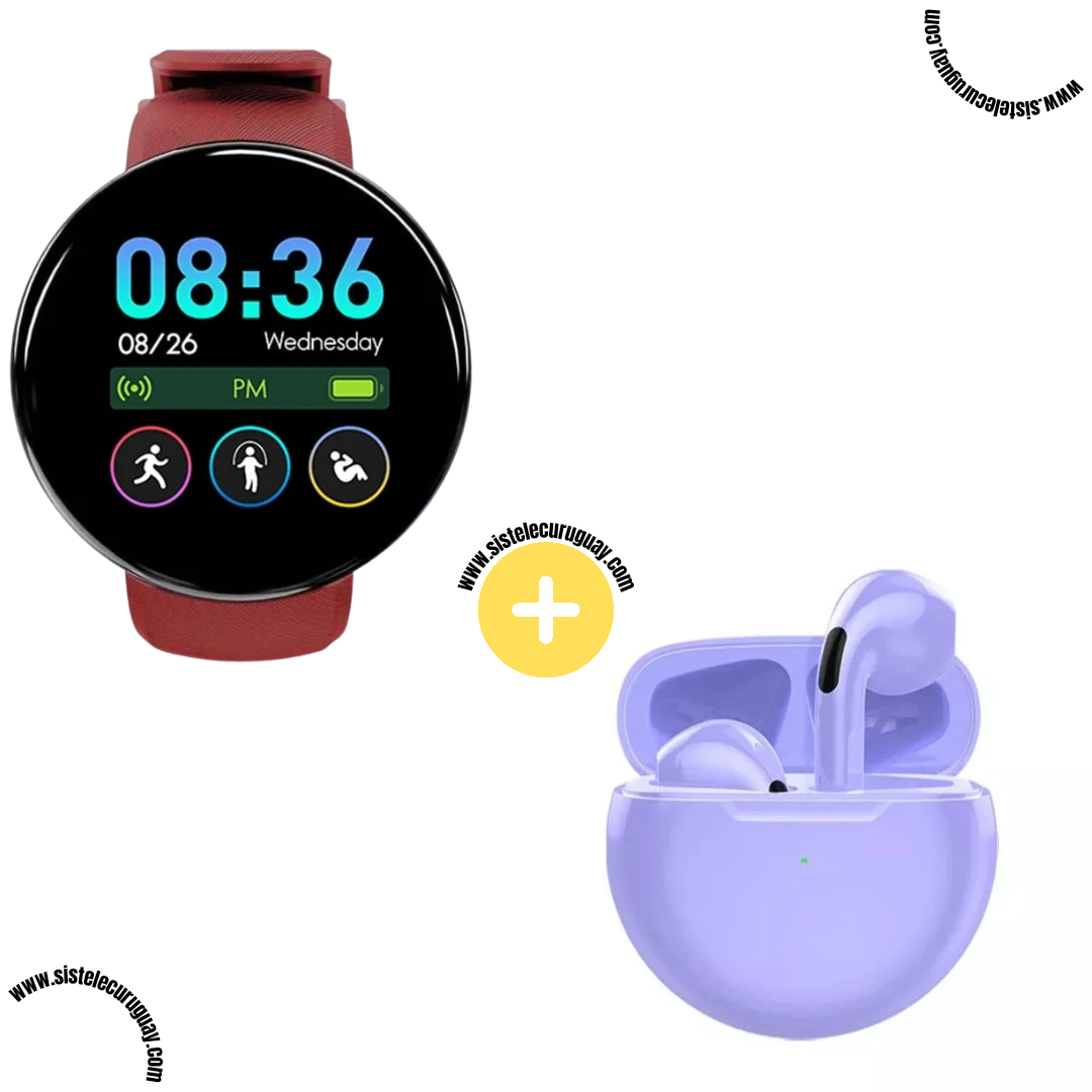Smart Bracelet Circular con Monitor Cardíaco y Funciones Deportivas + Auriculares Inalámbricos PRO6 con Bluetooth 5.0 y Pantalla LED