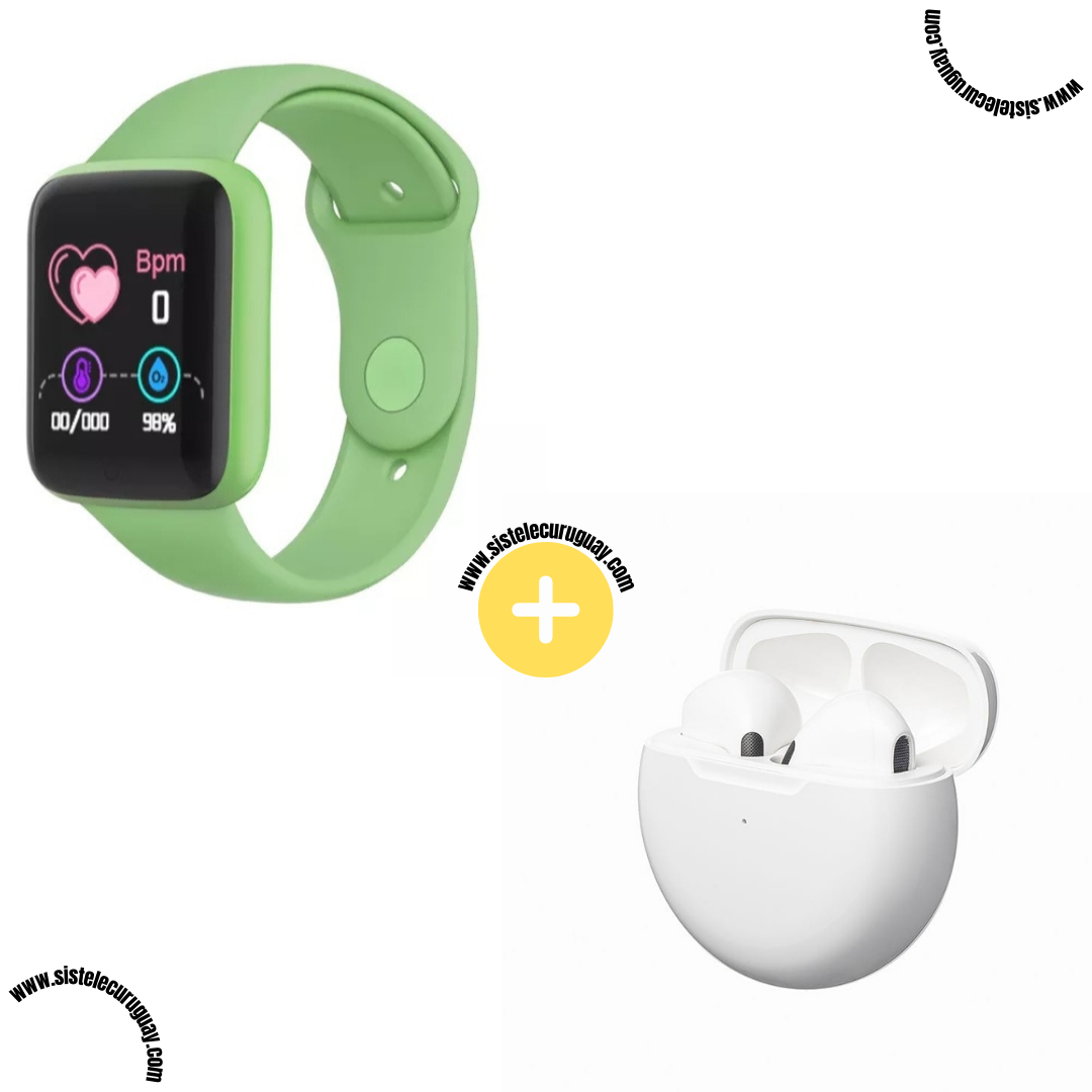 Smart Bracelet D20 PRO con Monitor Cardíaco y Control Deportivo + Auriculares Inalámbricos PRO6 con Bluetooth 5.0 y Caja de Carga