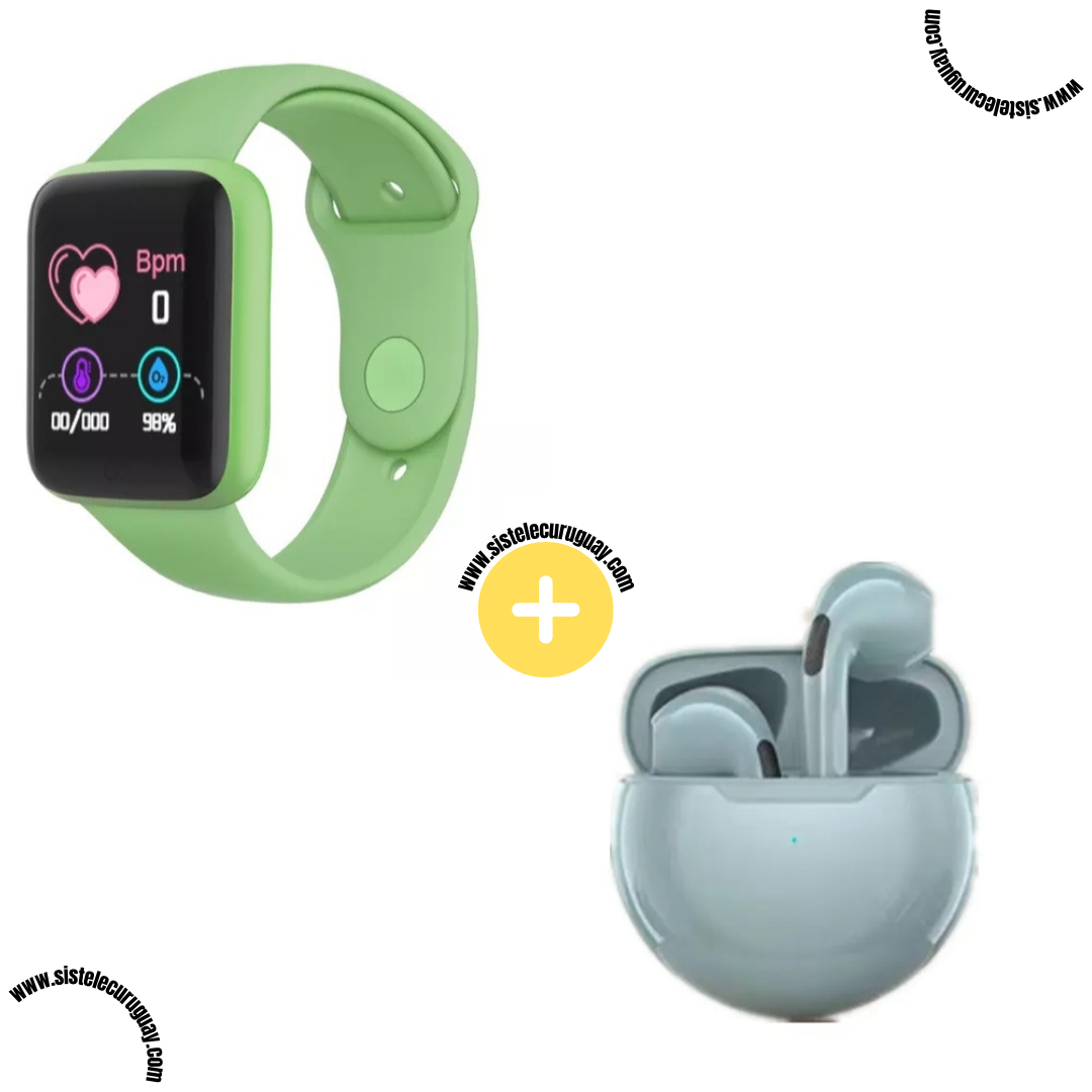 Smart Bracelet D20 PRO con Monitor Cardíaco y Control Deportivo + Auriculares Inalámbricos PRO6 con Bluetooth 5.0 y Caja de Carga