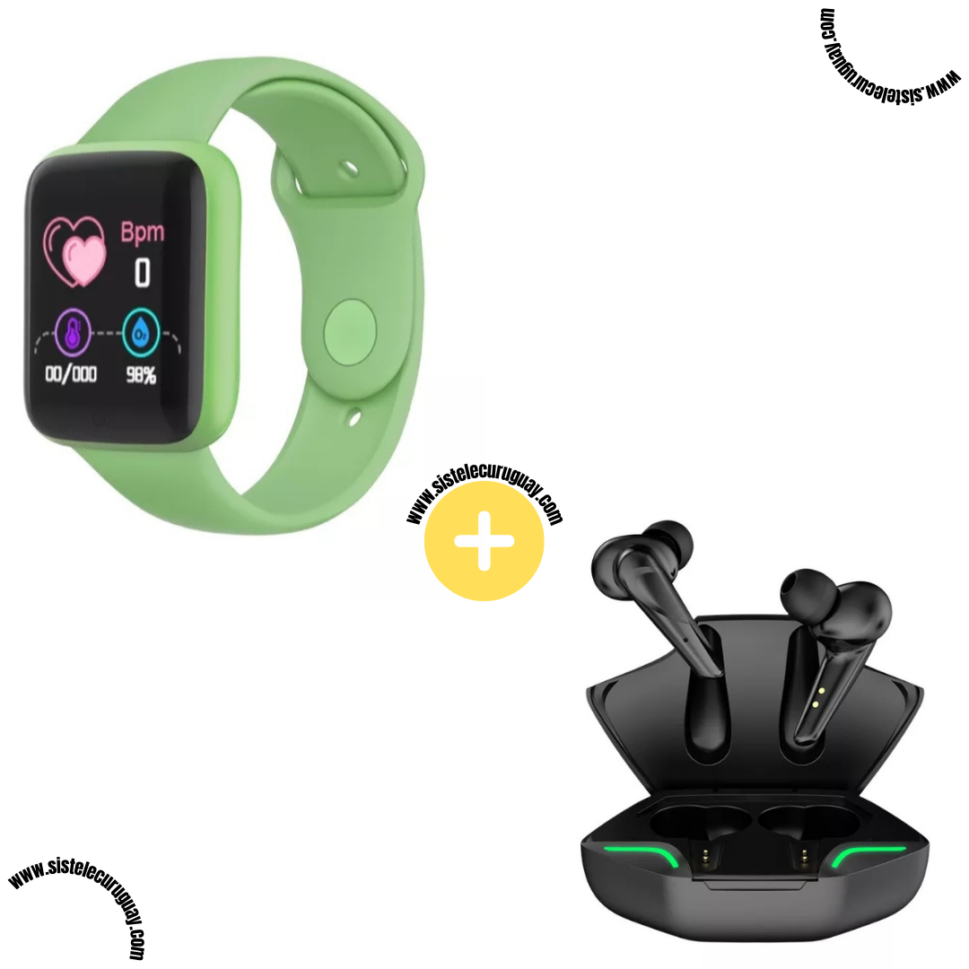 Smart Bracelet D20 PRO con Monitor Cardíaco y Funciones Deportivas + Auriculares Inalámbricos X15 PRO con Sonido HD y Caja de Carga