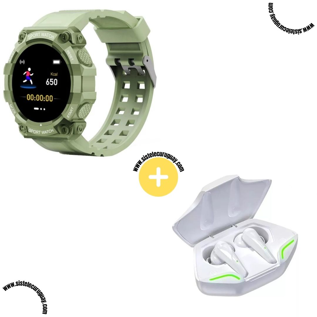 Sport Watch con Monitor Cardíaco y Funciones Deportivas + Auriculares Inalámbricos X15 PRO con Sonido HD y Caja de Carga