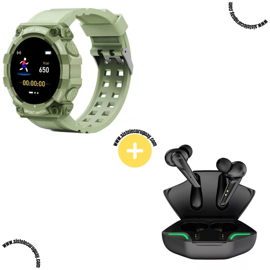 Sport Watch con Monitor Cardíaco y Funciones Deportivas + Auriculares Inalámbricos X15 PRO con Sonido HD y Caja de Carga