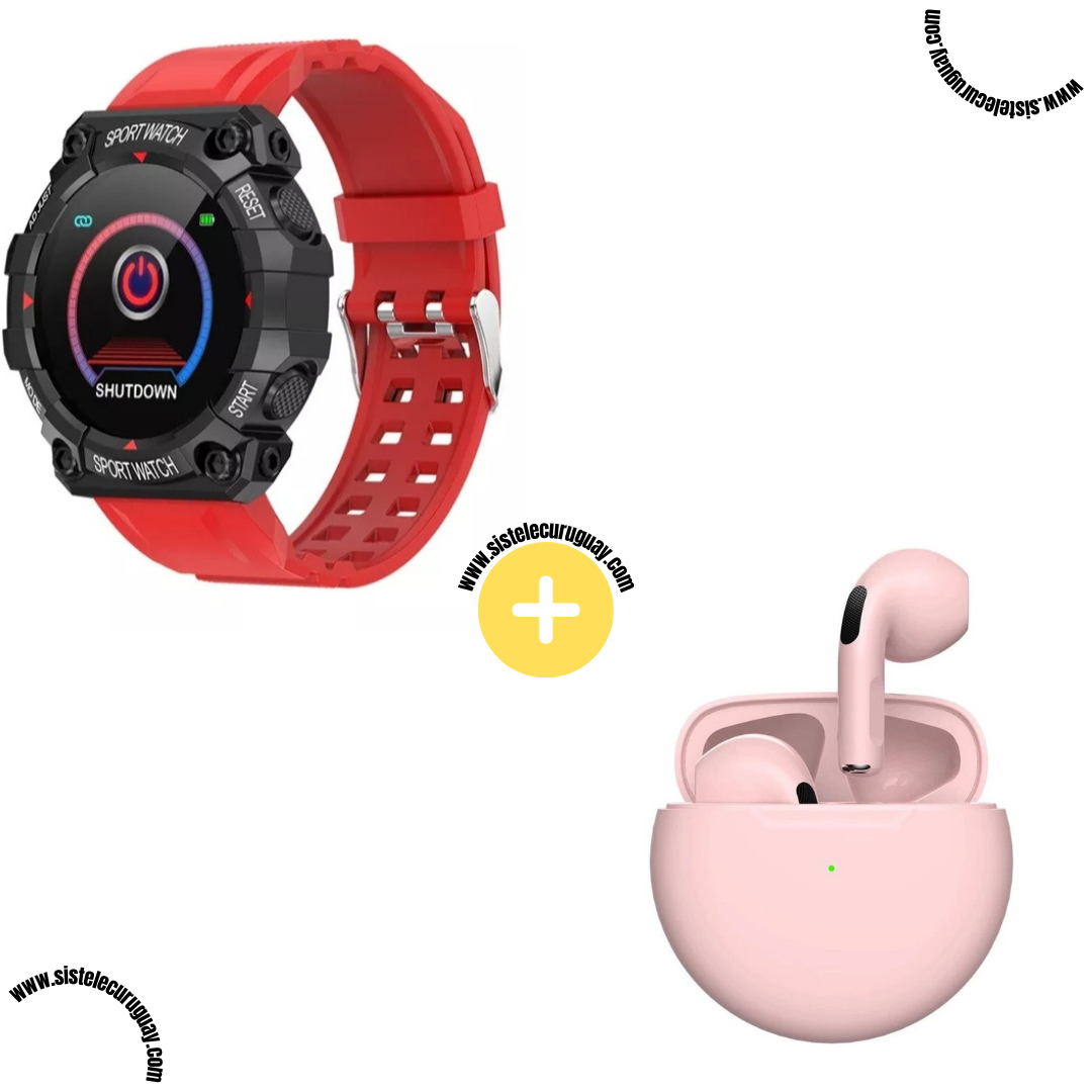 Sport Watch con Monitor Cardíaco y Funciones Deportivas + Auriculares Inalámbricos PRO6 con Bluetooth 5.0 y Caja de Carga
